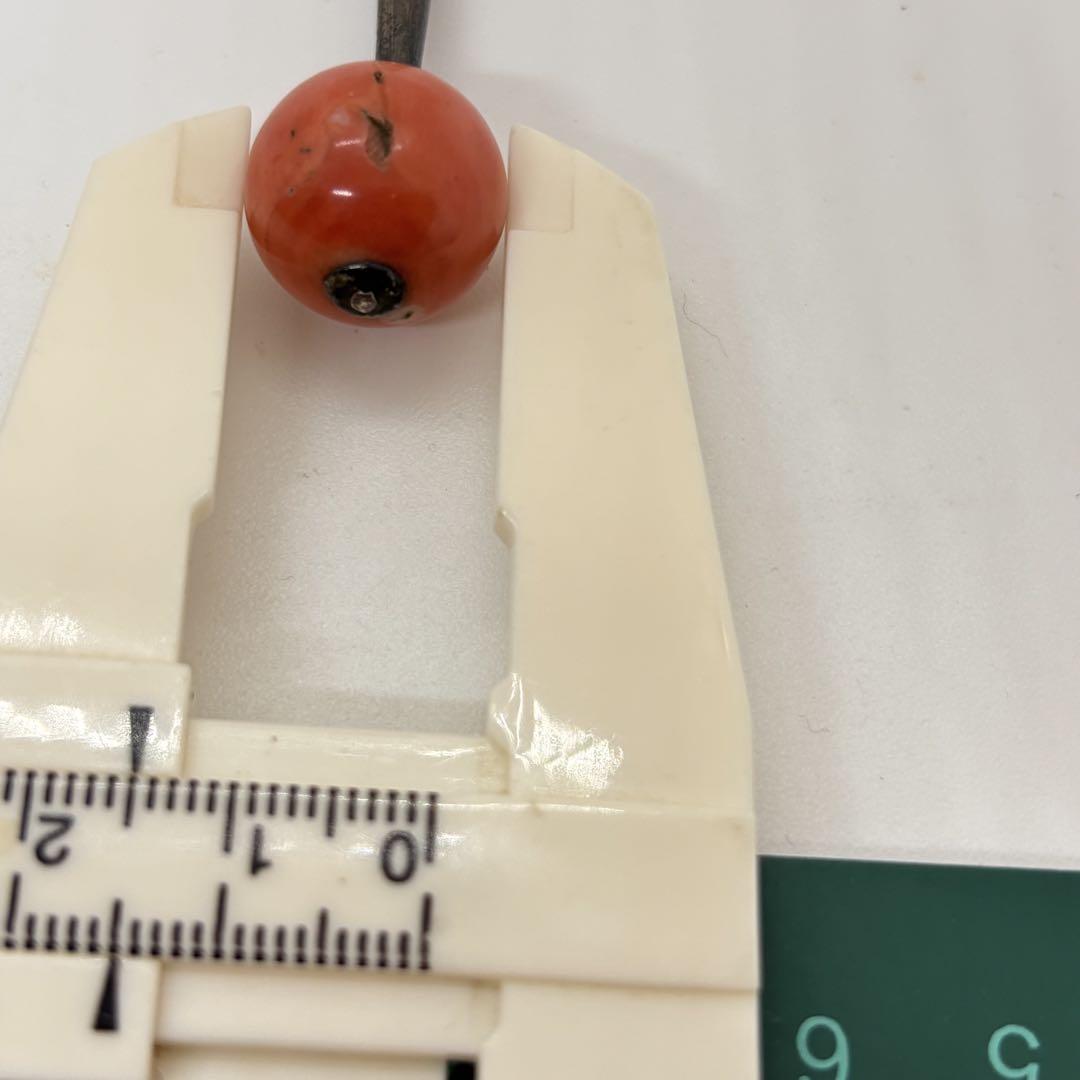 050715 アンティーク　金工　赤珊瑚　硝子　玉かんざし