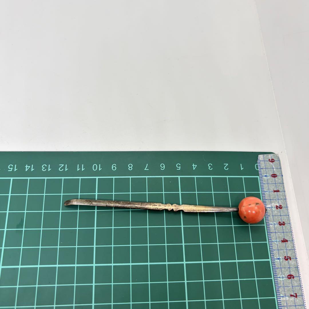050715 アンティーク　金工　赤珊瑚　硝子　玉かんざし
