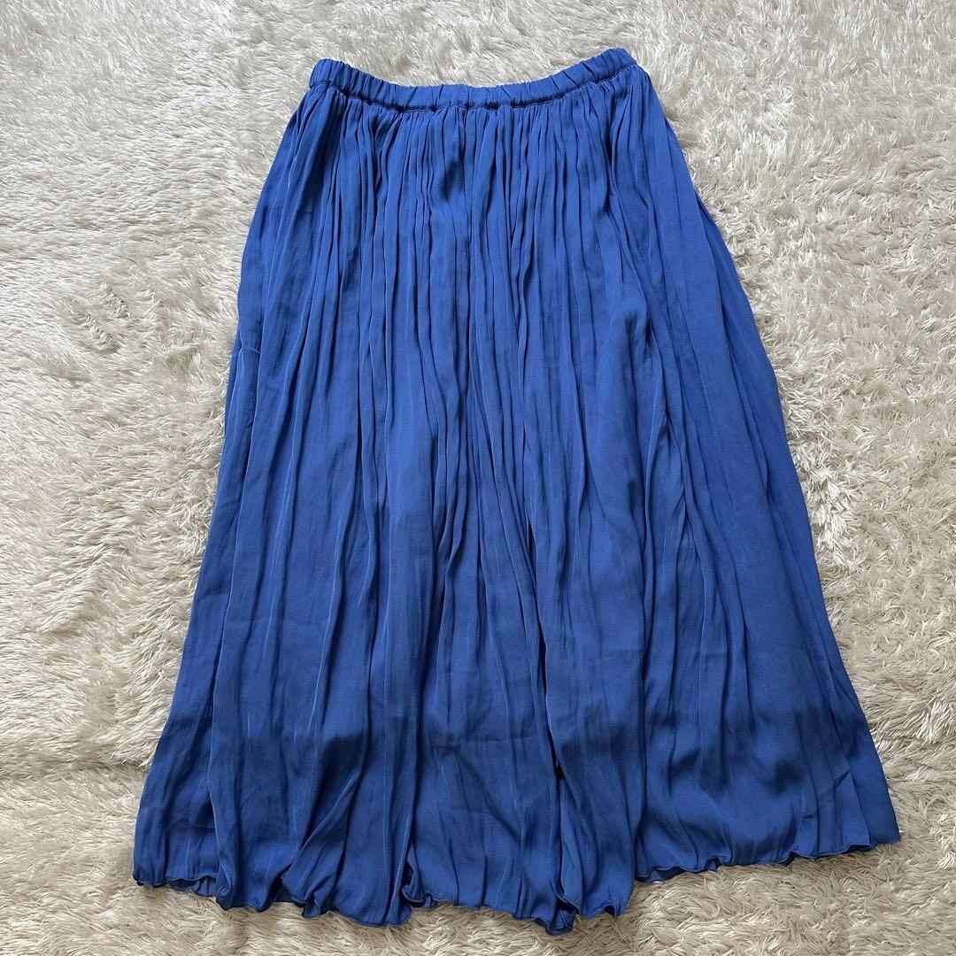 《BARNEYS NEW YORK》ワッシャープリーツフレアスカート 青 M