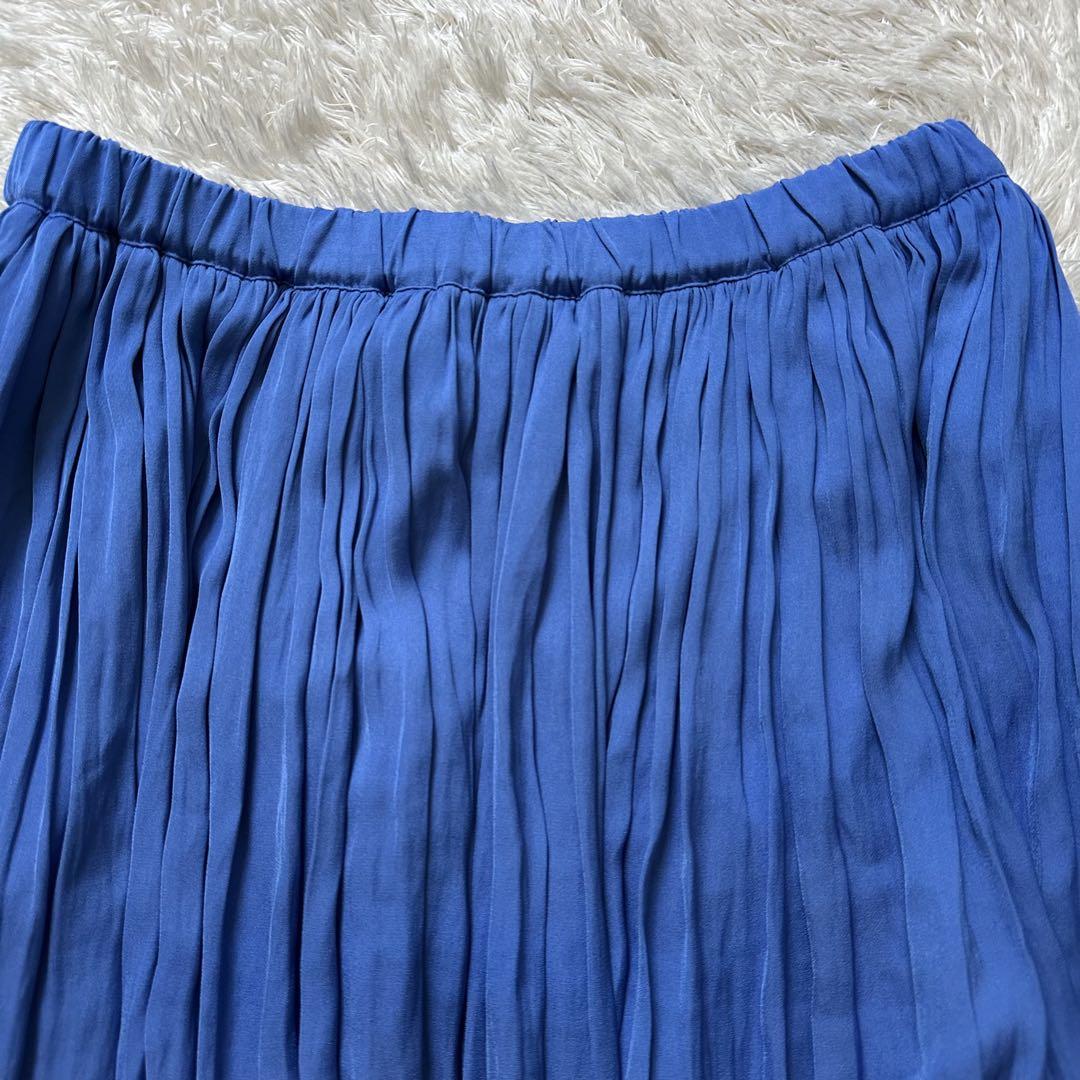 《BARNEYS NEW YORK》ワッシャープリーツフレアスカート 青 M