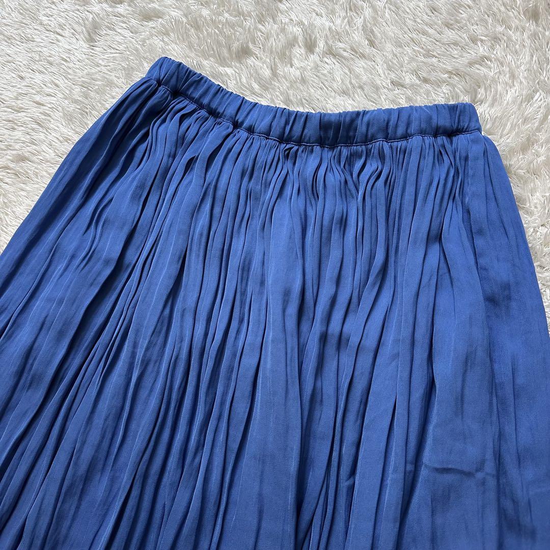 《BARNEYS NEW YORK》ワッシャープリーツフレアスカート 青 M