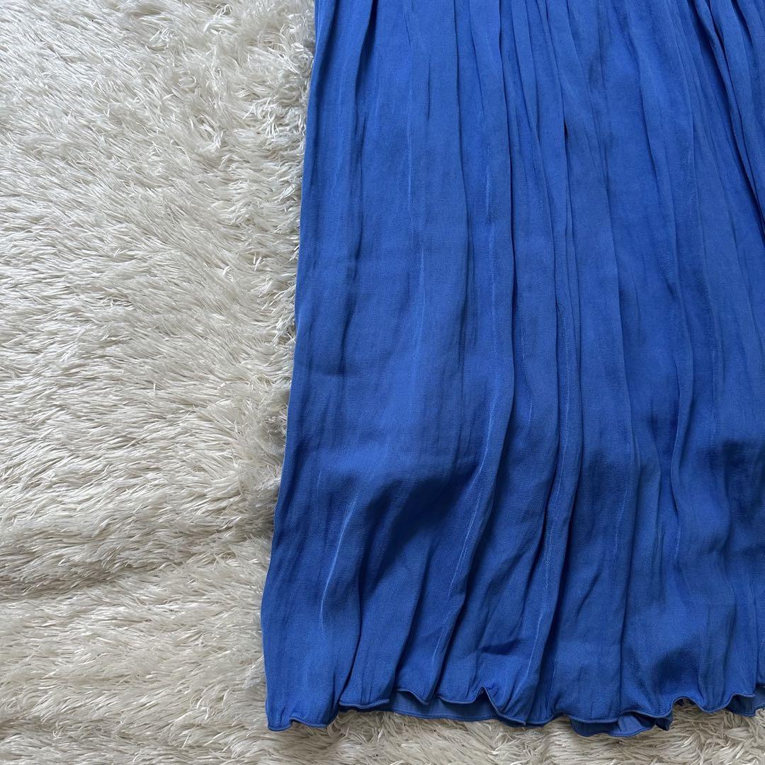 《BARNEYS NEW YORK》ワッシャープリーツフレアスカート 青 M