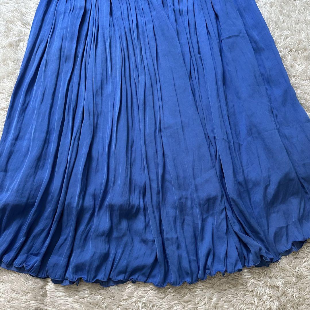 《BARNEYS NEW YORK》ワッシャープリーツフレアスカート 青 M