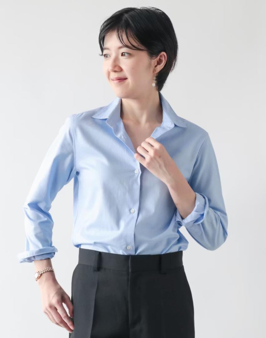 ファクトリエ ベーシックシャツ サックスブルー 42