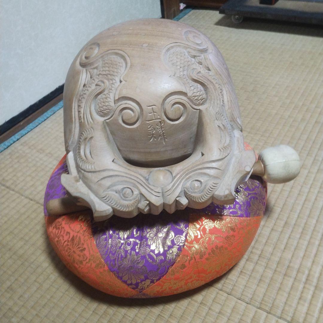 木製 木魚 彫刻入り クッション付き