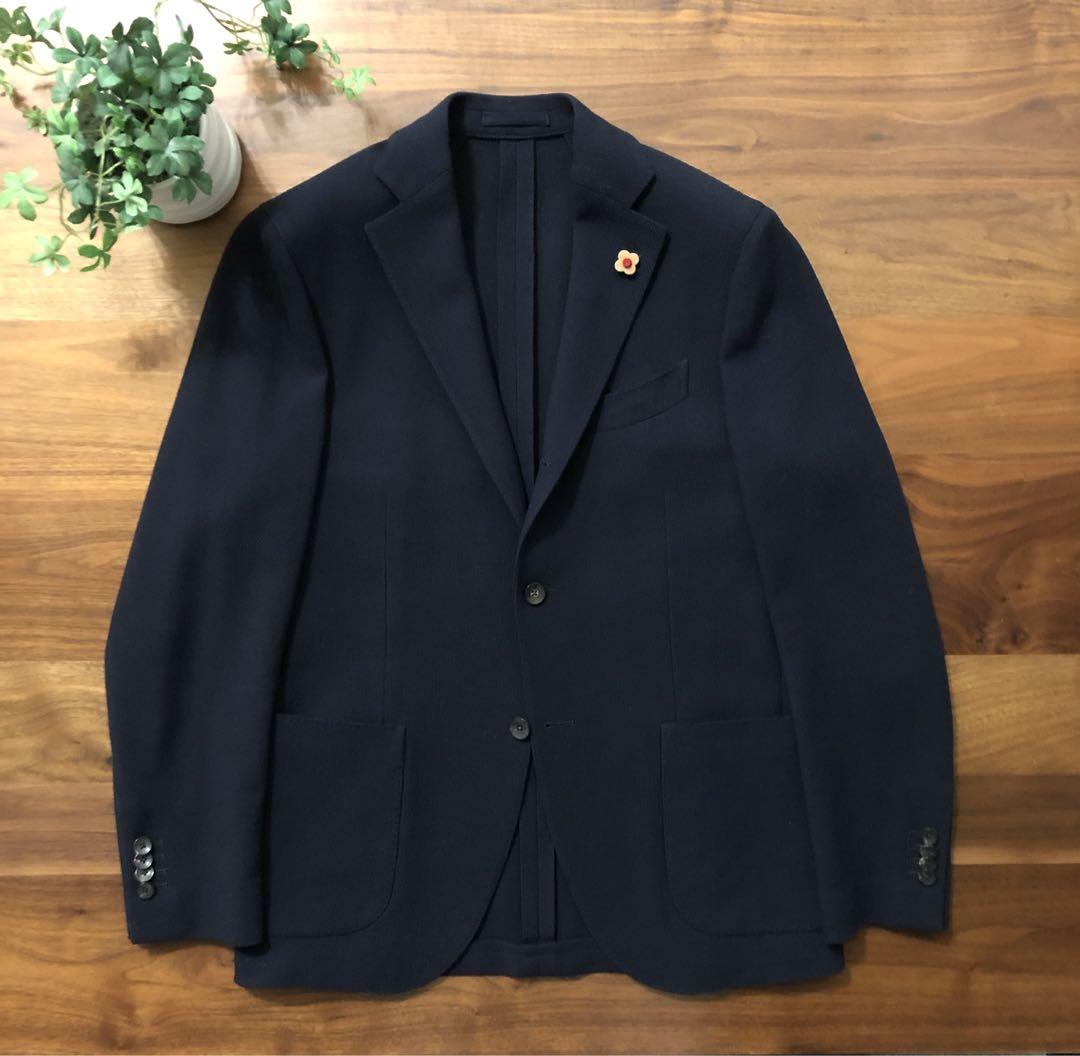 【春夏】LARDINIラルディーニネイビーホップサックジャケット46 ラルディーニ 麻 ジャケット メンズ LARDINI ホップサック 無地