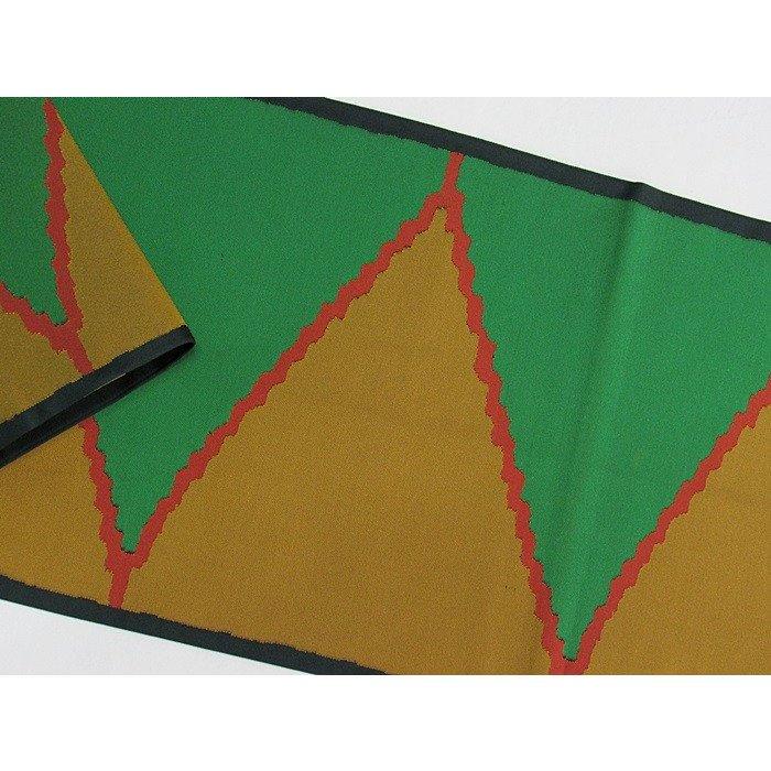 緑色に幾何学柄 すくい織 洒落袋帯 - メルカリ