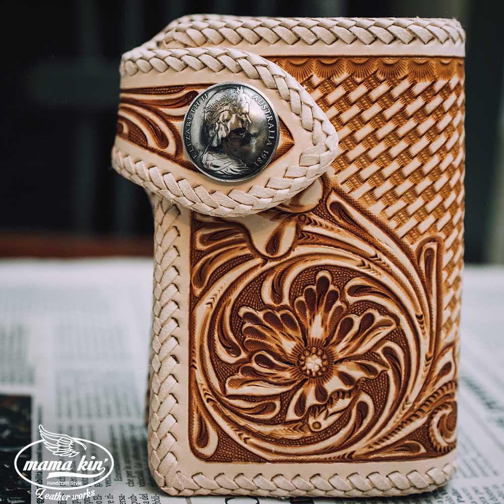 バイカーズウォレット/サドルレザーウォレット/ヌメ革/ライダース/カービング