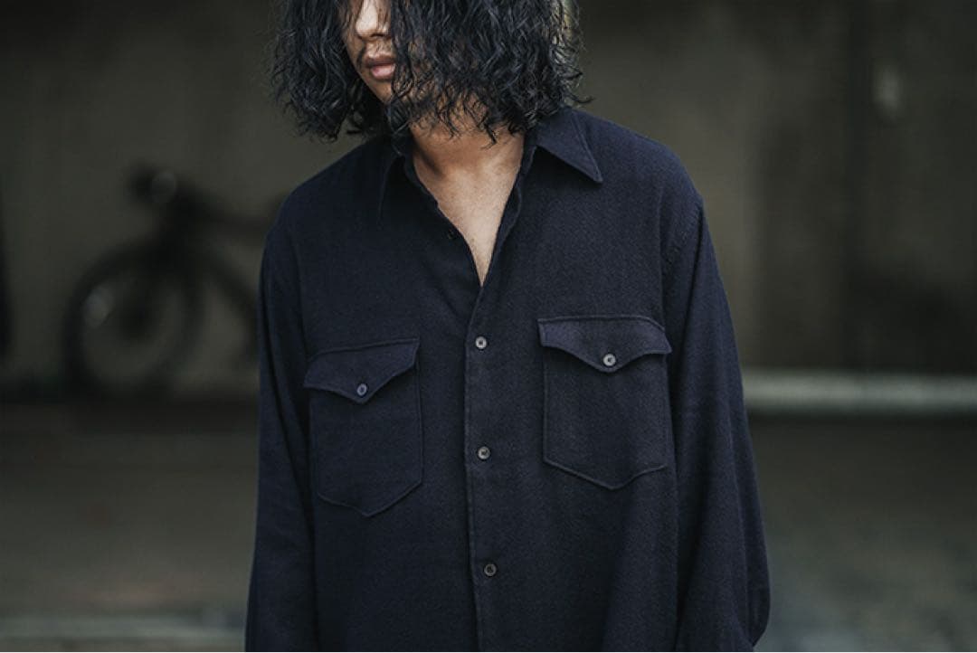 COMOLI カシミヤ和紙ワークシャツコモリミリタリーシャツM COMOLI