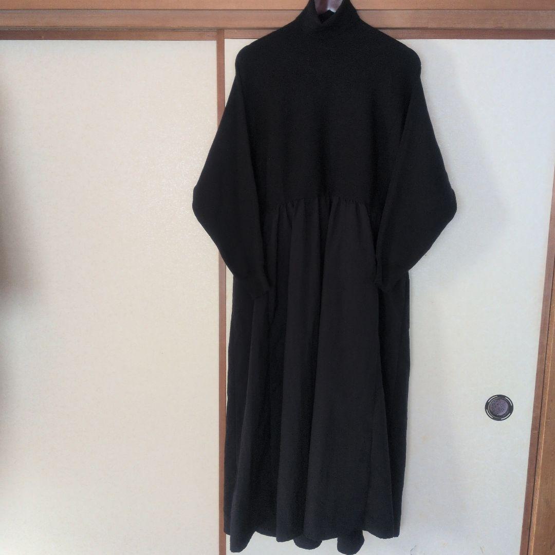 ビアズリー ニットコンビギャザーワンピース ブラック タートルネック サイズ1 ビアズリー ニットコンビギャザーワンピース ブラック タートルネック サイズ1