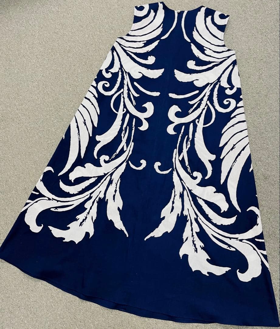 風呂敷リメイク ノースリーブ フレアワンピース 鳳凰 紺 綿100%