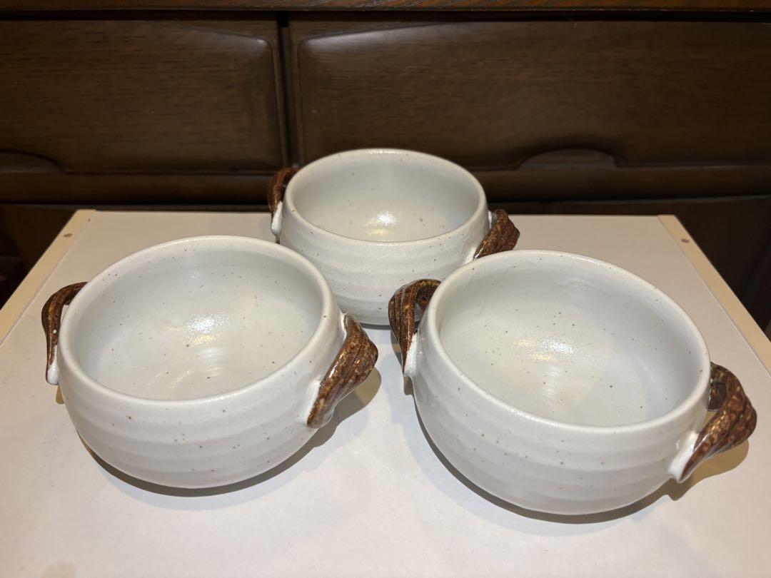 陶器製 スープカップ 3個セット 持ち手付き