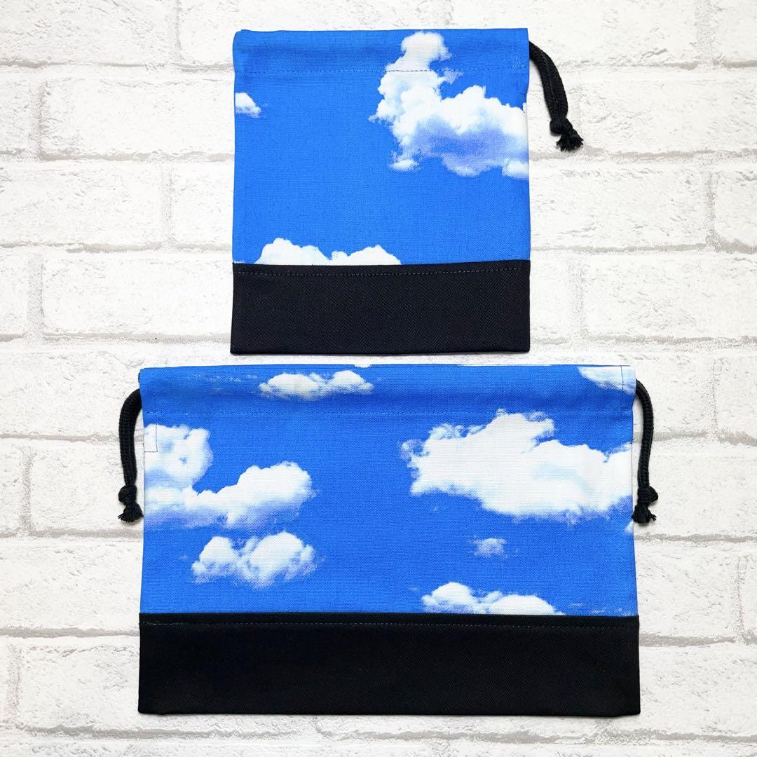 【現品】青空×黒　入園入学グッズ5点セット/裏地キルティング　ハンドメイド