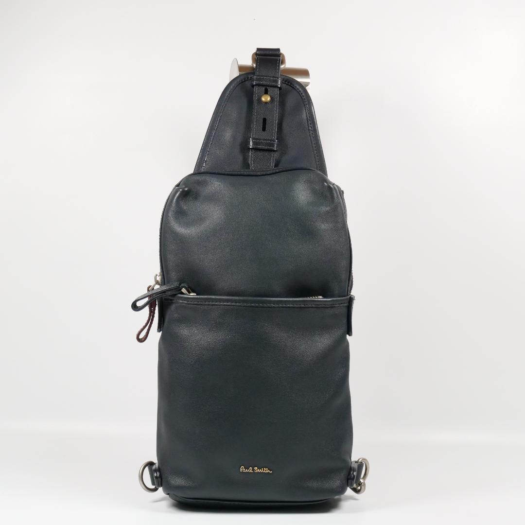 極美品✨ポールスミス ボディバッグ オールレザー ネイビー