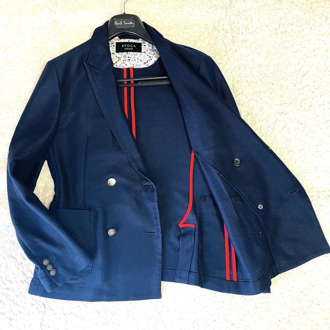 希少✨EPOCA UOMO✨ダブルブレスト　刻印銀ボタン　紺ブレ　花柄　麻混　M