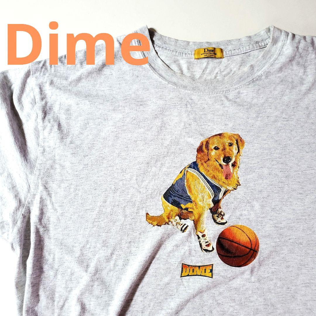 Dime　犬　バスケットボール　イラスト　Tシャツ　ライトグレー　カナダ