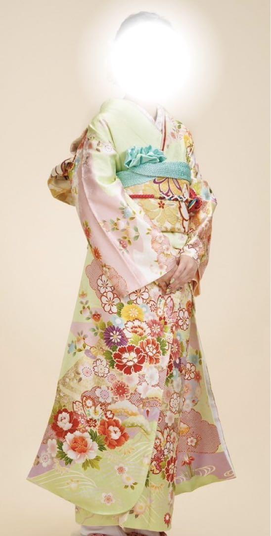 振袖 （黄緑色) フルセット 正絹【中古】 身丈155cm