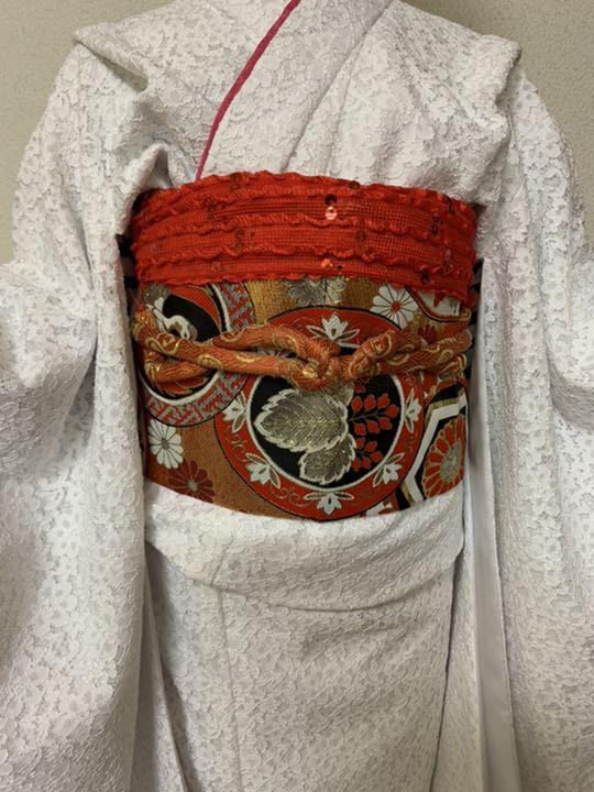 411ag75◎七五三 7歳 全通袋帯 ハーフ成人式 鎧縅 桜 ラメ金糸