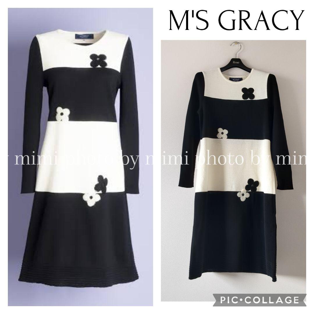 M'S GRACY*WEB掲載*フラワーモチーフ長袖ニットワンピース