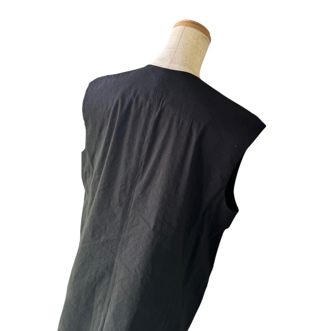美品　Theory　23SS　リネン　ロングジレ　ベスト　ブラック　S