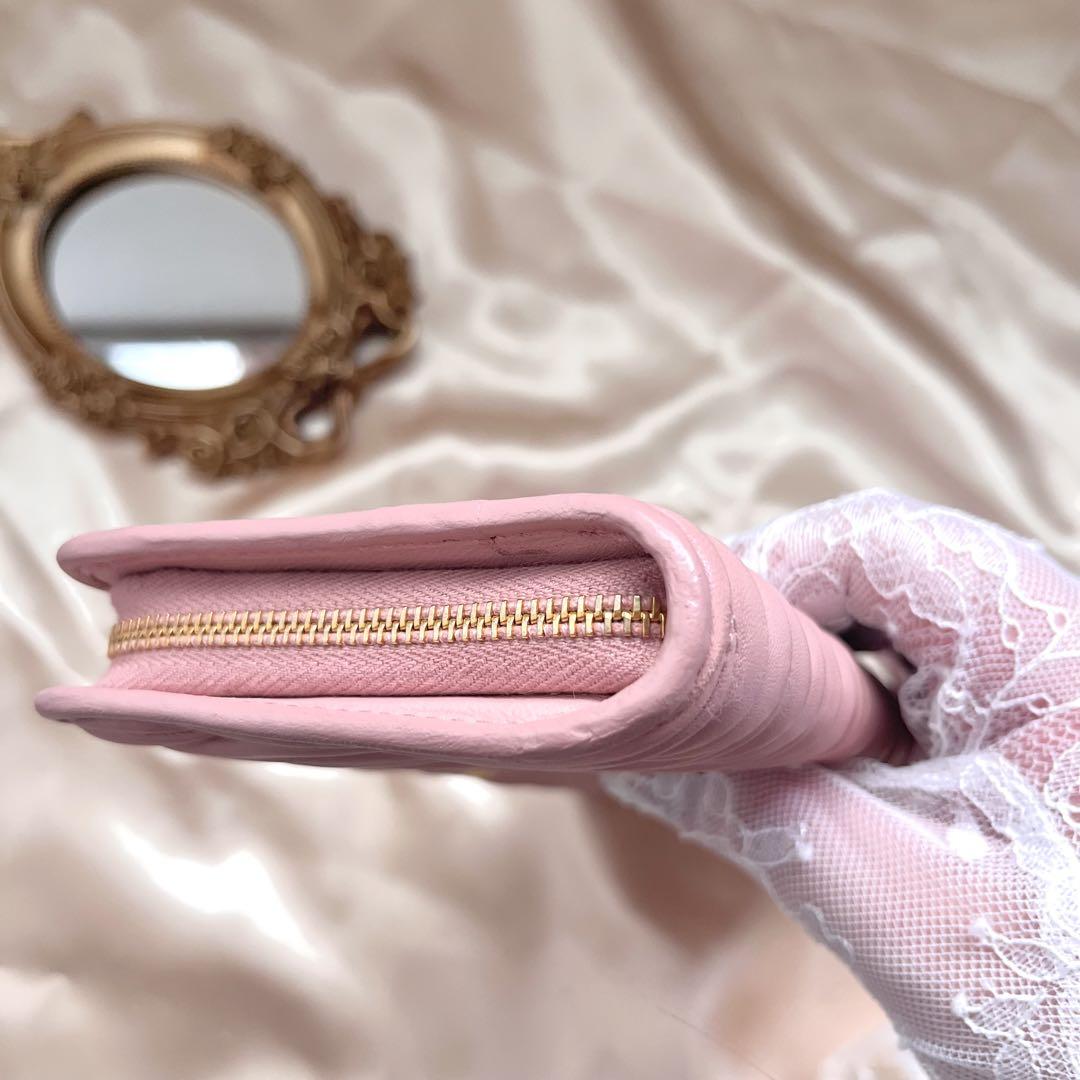 【美品・箱付き】miu miu 長財布 マテラッセ ピンク ゴールドロゴ 上品