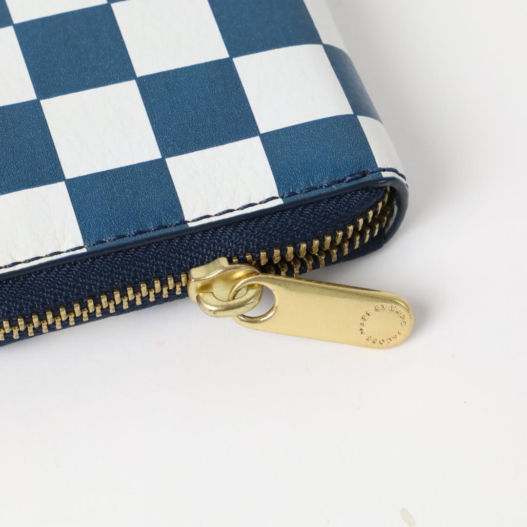 208 新品 マークジェイコブス ブロックチェック ラウンドファスナー 長財布