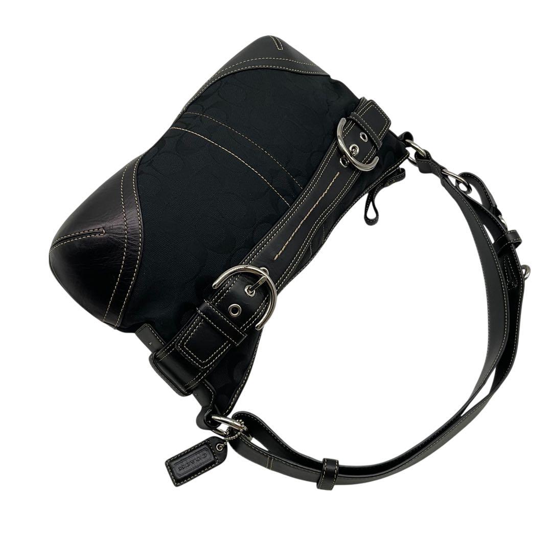 極美品 コーチ ワンショルダーバッグ シグネチャー ハーフムーン ソーホー 黒