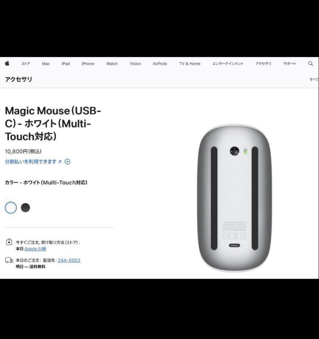 Apple Magic Mouse（USB-C）- ブラック（Multi-Touch対応