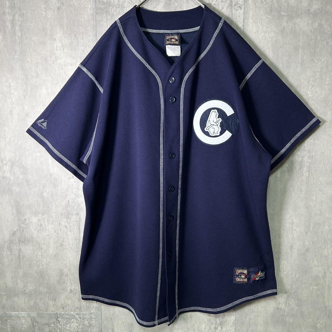USA製 MAJESTIC x CUBS ベースボールシャツ 紺 XL