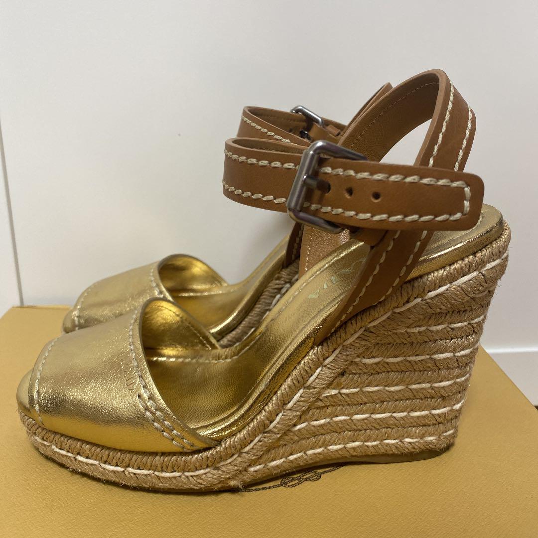 PRADA ウエッジソールサンダル ゴールド プラダ PRADA 厚底 ウェッジサンダル ゴールド×ブラック 5½
