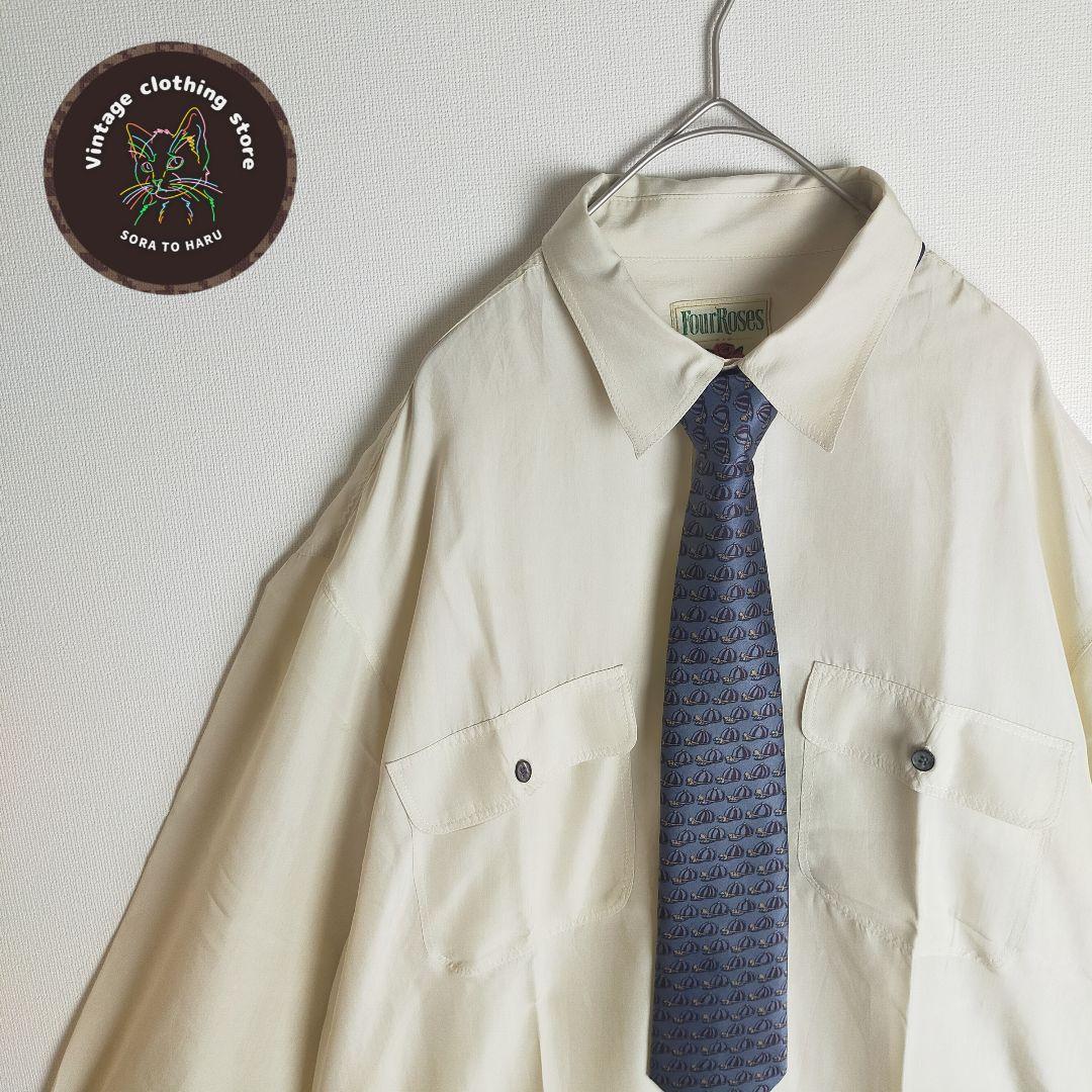 再入荷♪ 【ネクタイシャツ 長袖 カーキ ダブルポケット ワントーン