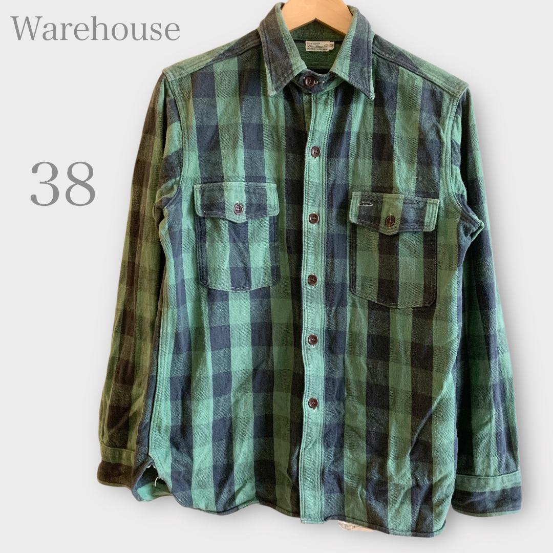 ウェアハウス チェックネルシャツ 長袖 グリーン MM・WAREHOUSE