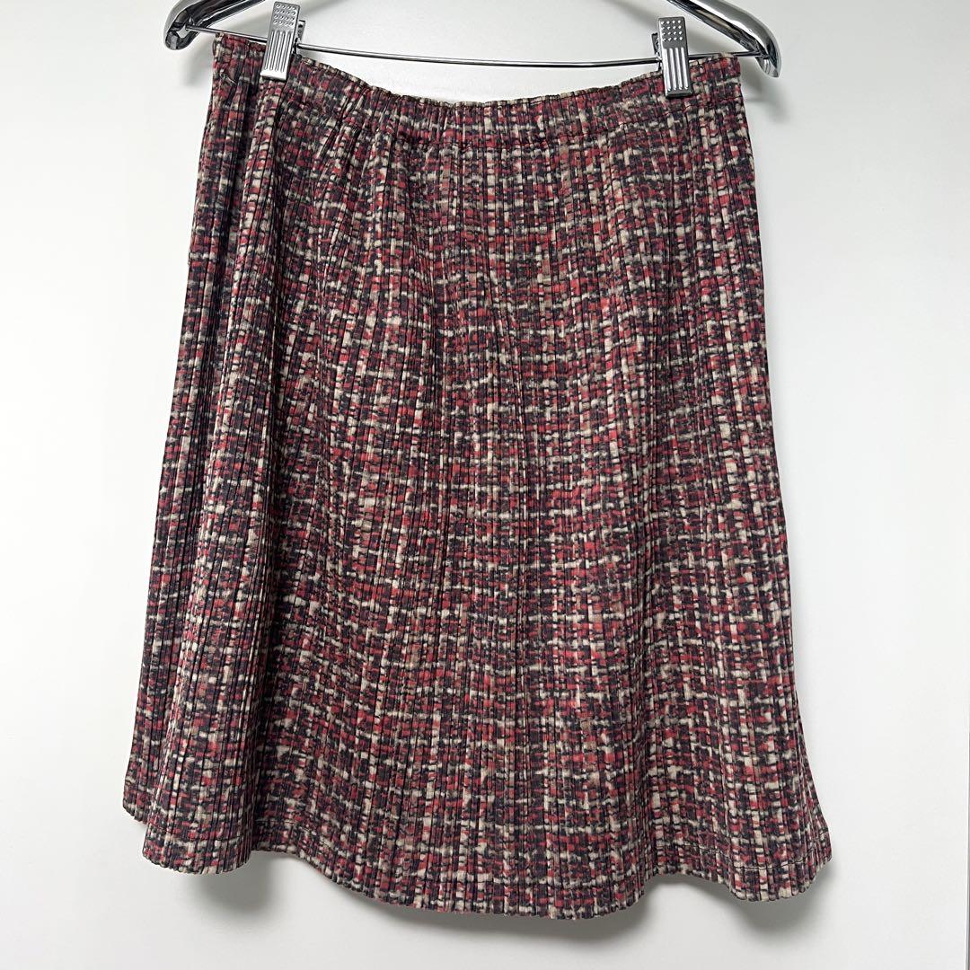 PLEATS PLEASE イッセイミヤケ ツイード 転写柄 プリーツ スカート