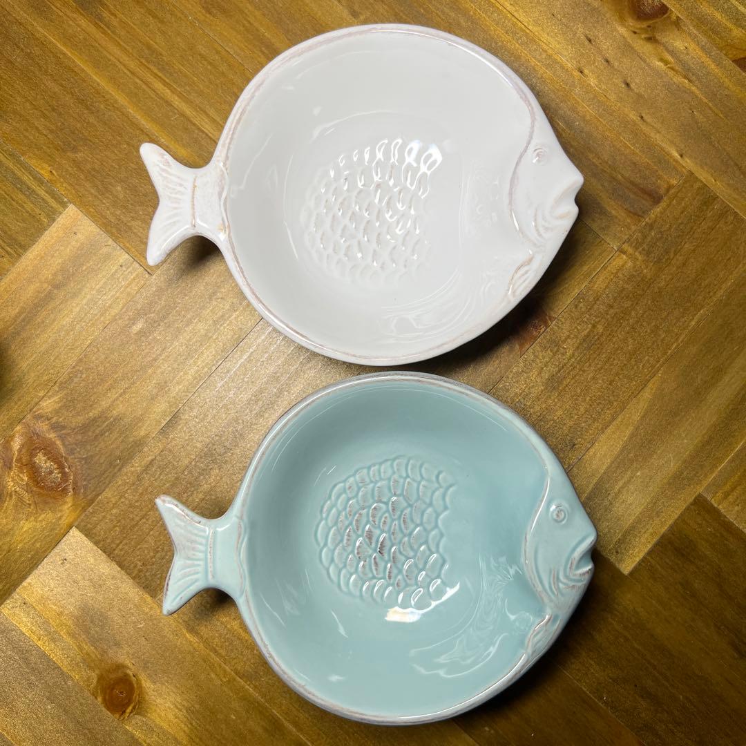 お皿　魚型　4枚セット　① 魚型皿4点セット ホワイト 水色新 モデル
