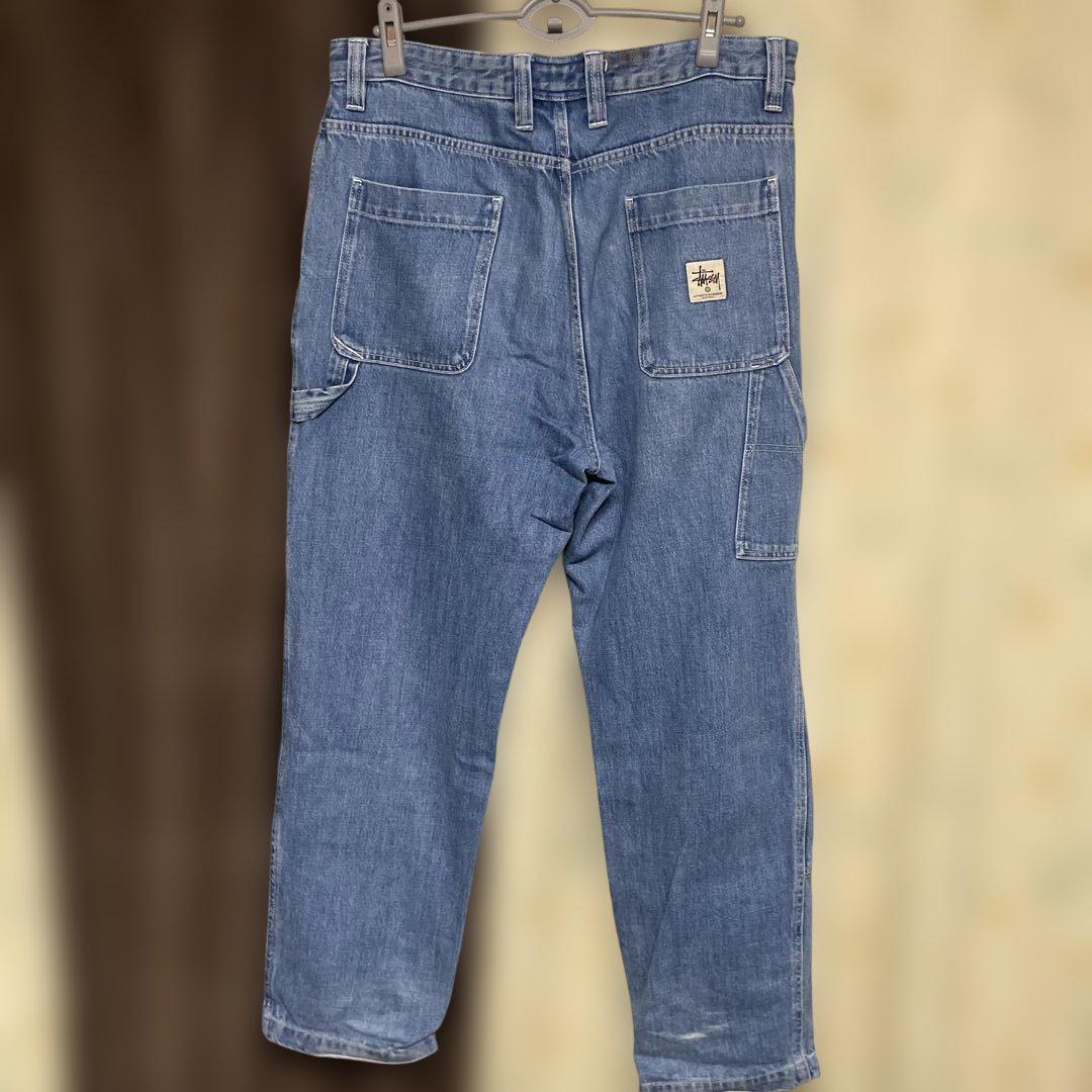 stussy ダブルニーデニムパンツ　ホワイト ☆海外限定/国内即発*stussy*WORKGEAR ダブルニーデニム