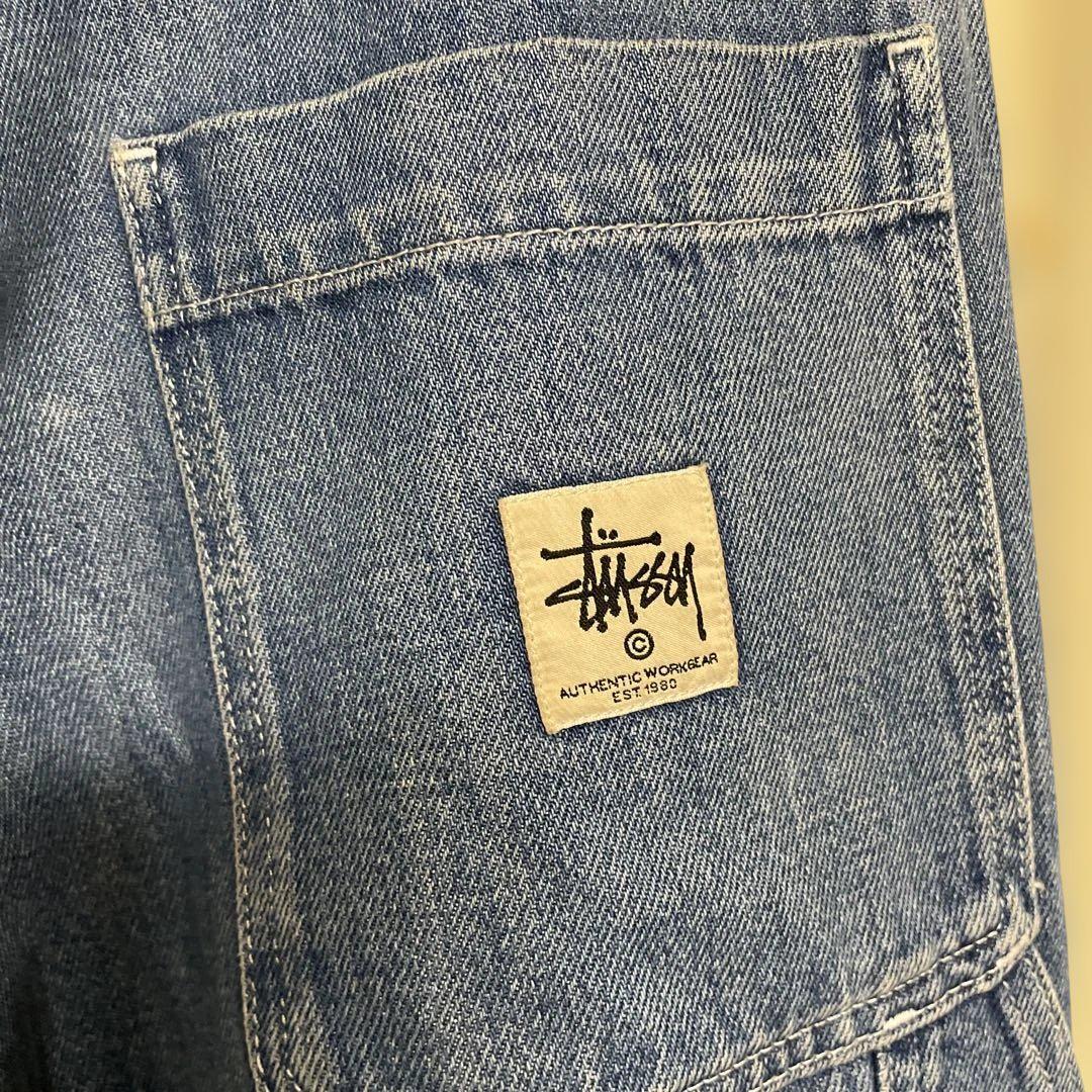 stussy ダブルニーデニムパンツ　ホワイト ☆海外限定/国内即発*stussy*WORKGEAR ダブルニーデニム
