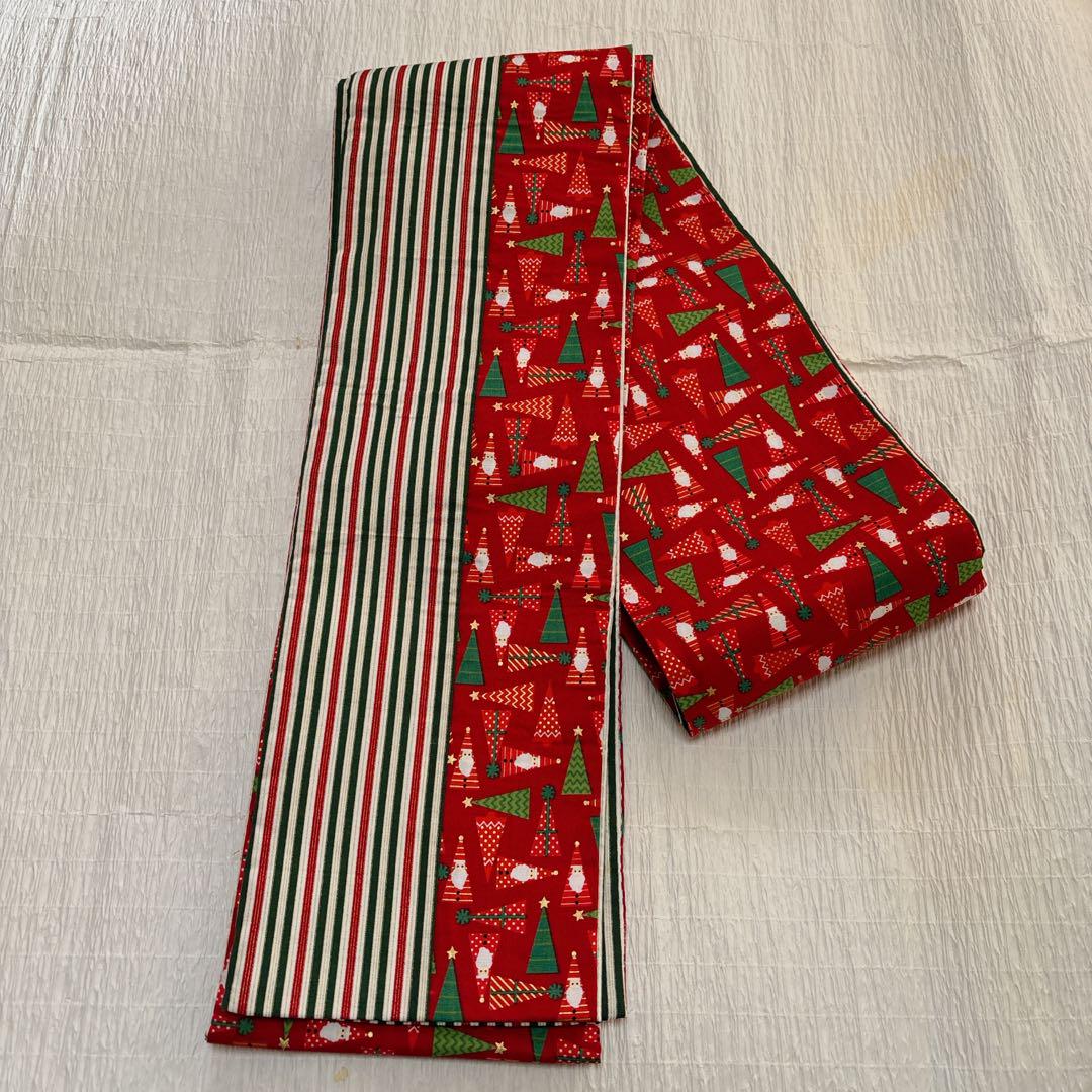 半幅帯☆クリスマス☆ハンドメイド☆綿 un deux】半幅帯 綿 クリスマス 黒 ドット リバーシブル