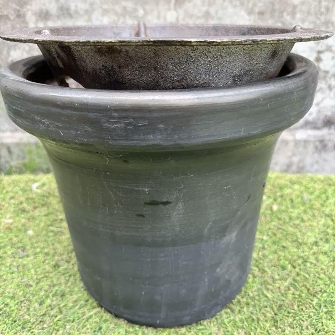 黒七輪　三河陶器　七輪用五徳付 当時物