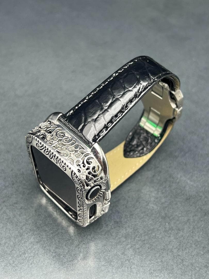 アップルウォッチ　ケース　ブラックアリゲーターベルト