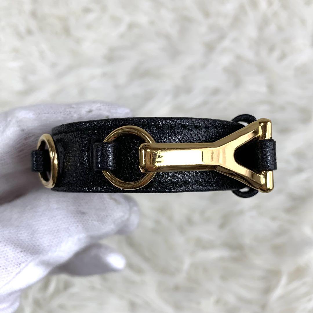 【付属品完備】美品ꕥイヴサンローラン ブレスレット ロゴ レザー 黒 ゴールド