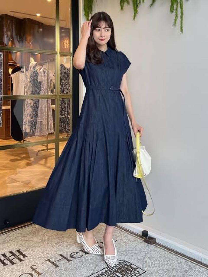 herlipto Denim Shirt Belted Dress