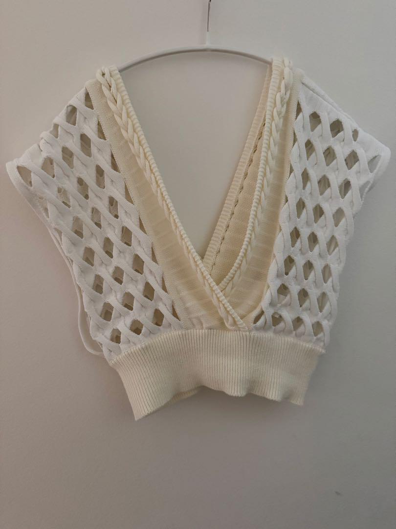 最終leinwande Braid Knitted Top ホワイトベスト　ジレ
