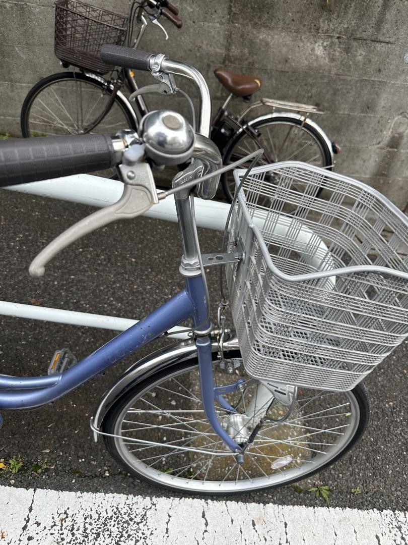 青色 シティサイクル 前面バスケット付き