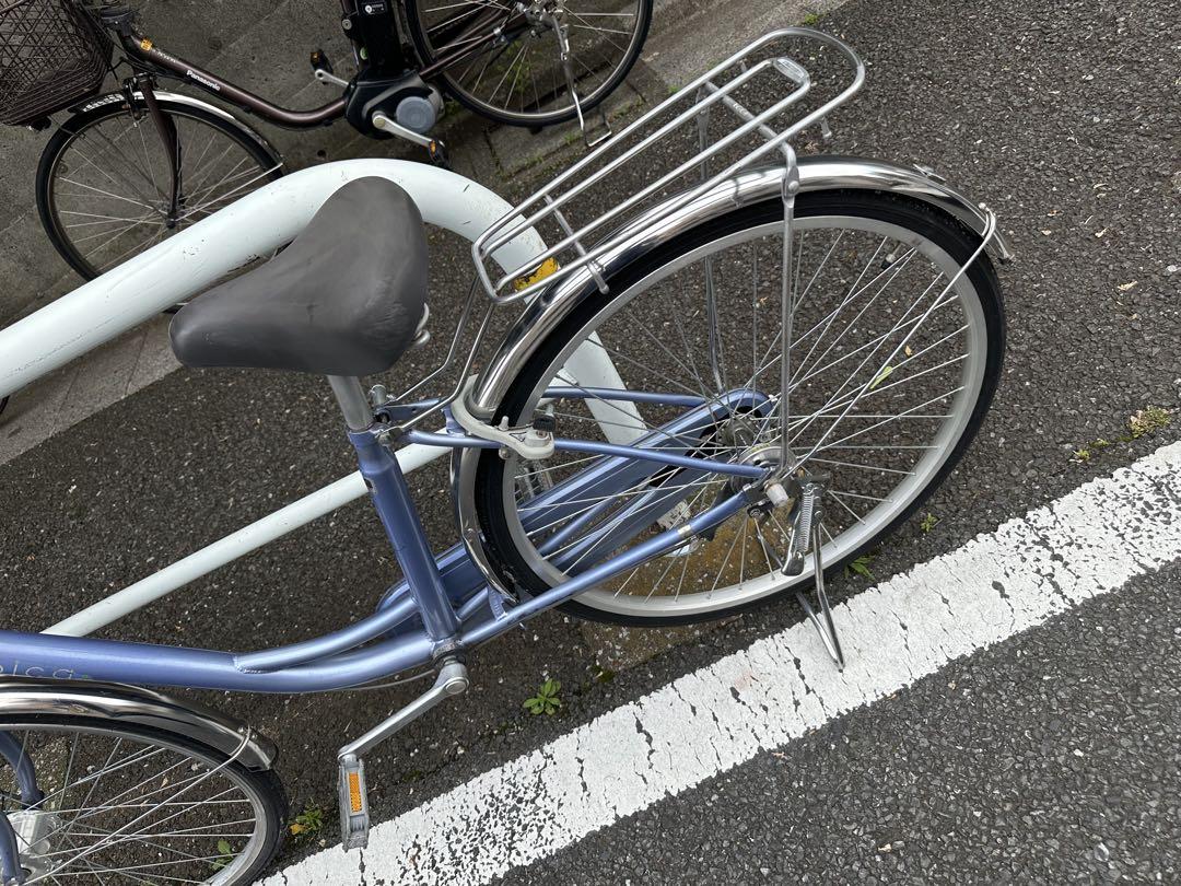 青色 シティサイクル 前面バスケット付き
