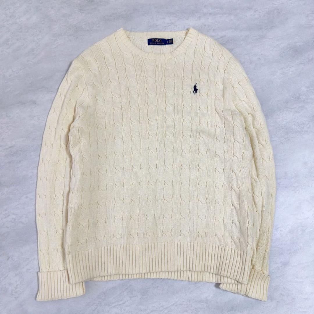 ラルフローレン ケーブルニット セーター LGサイズ クリーム色系 現行タグL・POLO RALPH LAUREN