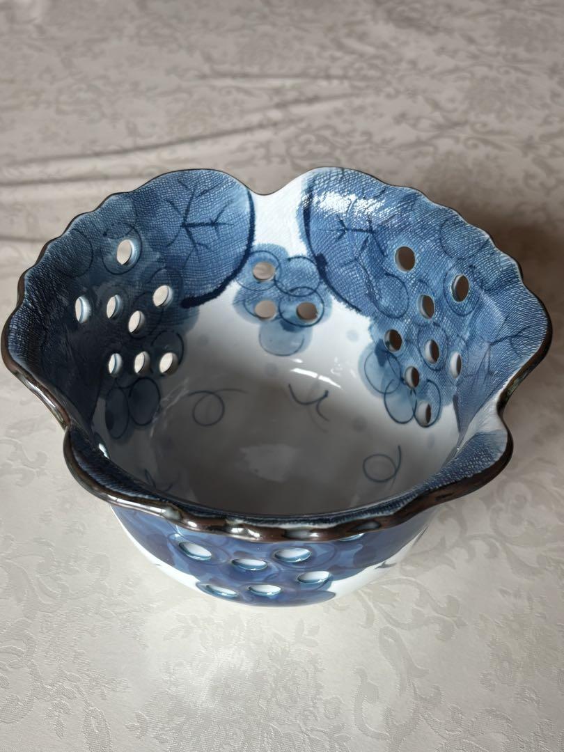 【値下可】美光 銘入り 透かし彫りぶどう文様 和モダン鉢／和食器 花器 飾り皿に