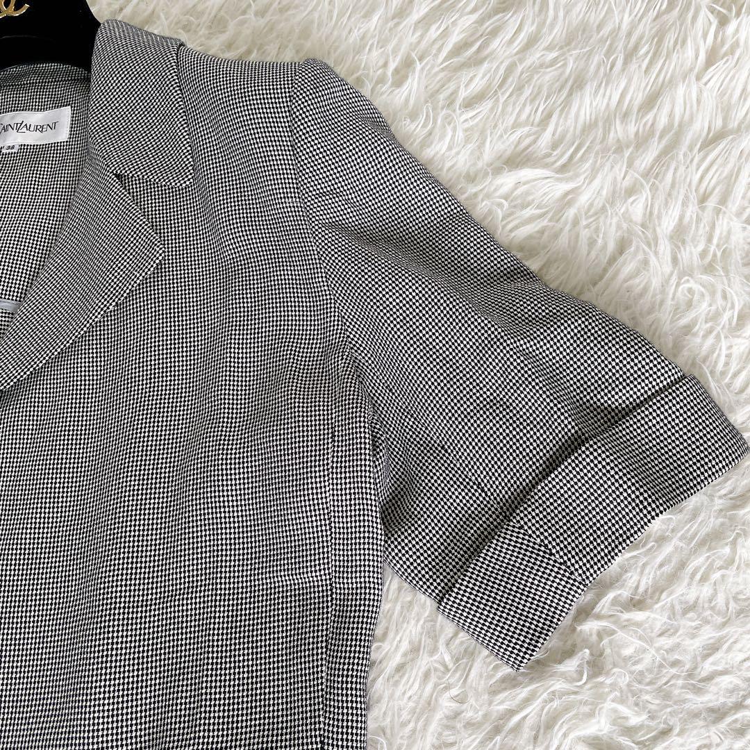 美品✨希少【イヴサンローラン】半袖ジャケット 千鳥格子 チェック モノトーン38