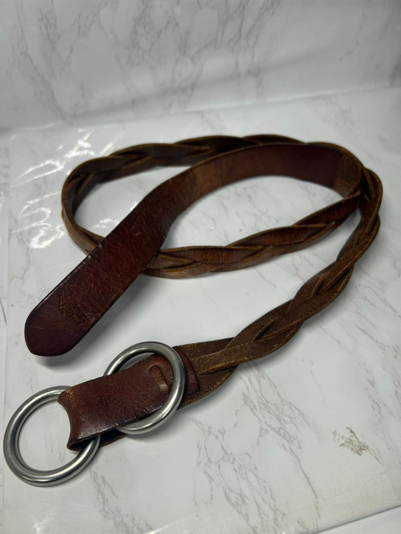 【ヴィンテージ】PRL ポロラルフローレン　高級ダブルリング編み込みドレスベルト Vintage】RALPH LAUREN 高級編込みドレスベルト 艶本革正規品