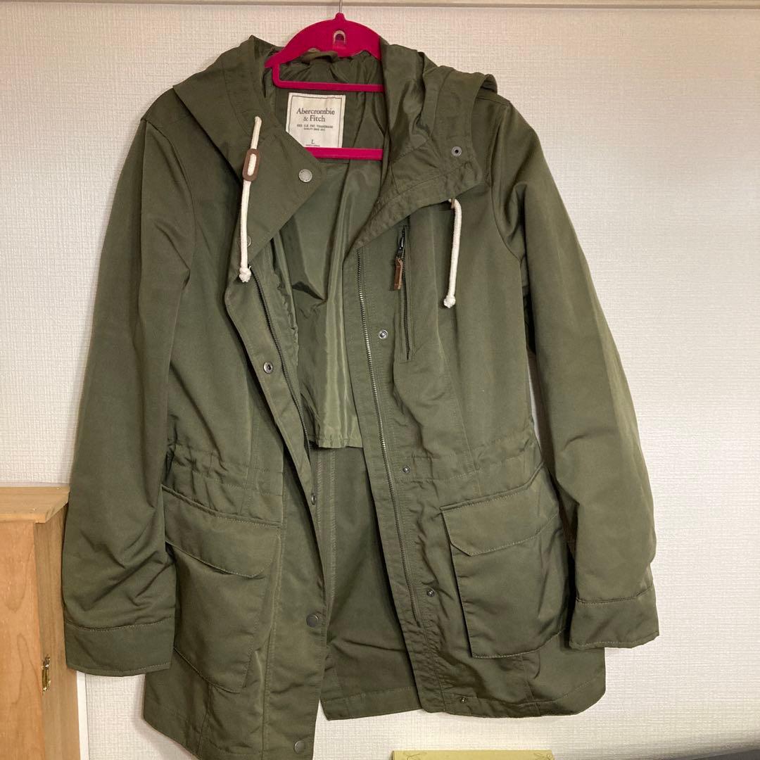 アバクロ フード付きオリーブグリーンミリタリージャケットL Abercrombie Fitch
