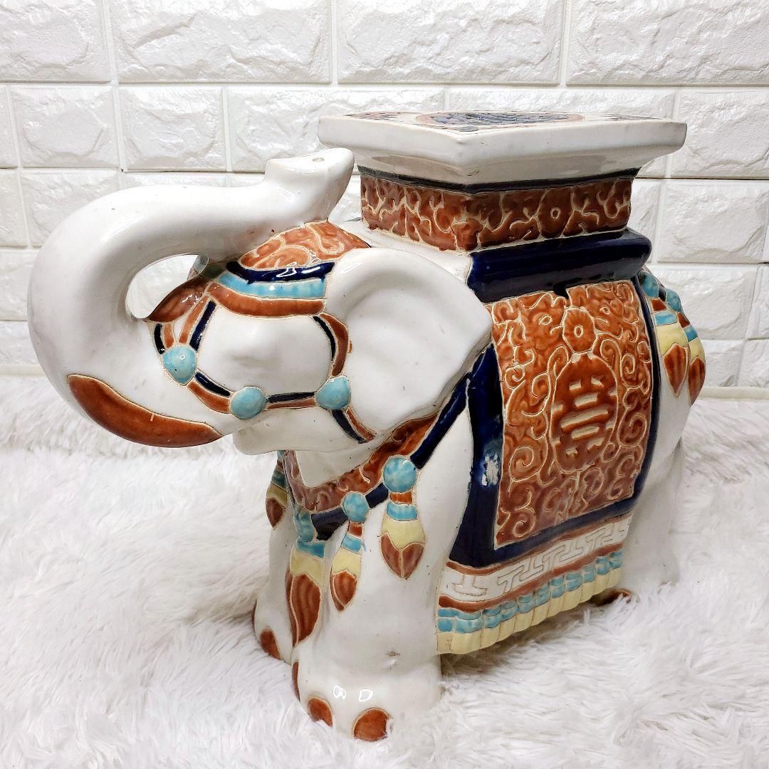 [超人気✨]象 置物 花台 フラワースタンド アンティーク 陶器 大きいサイズ
